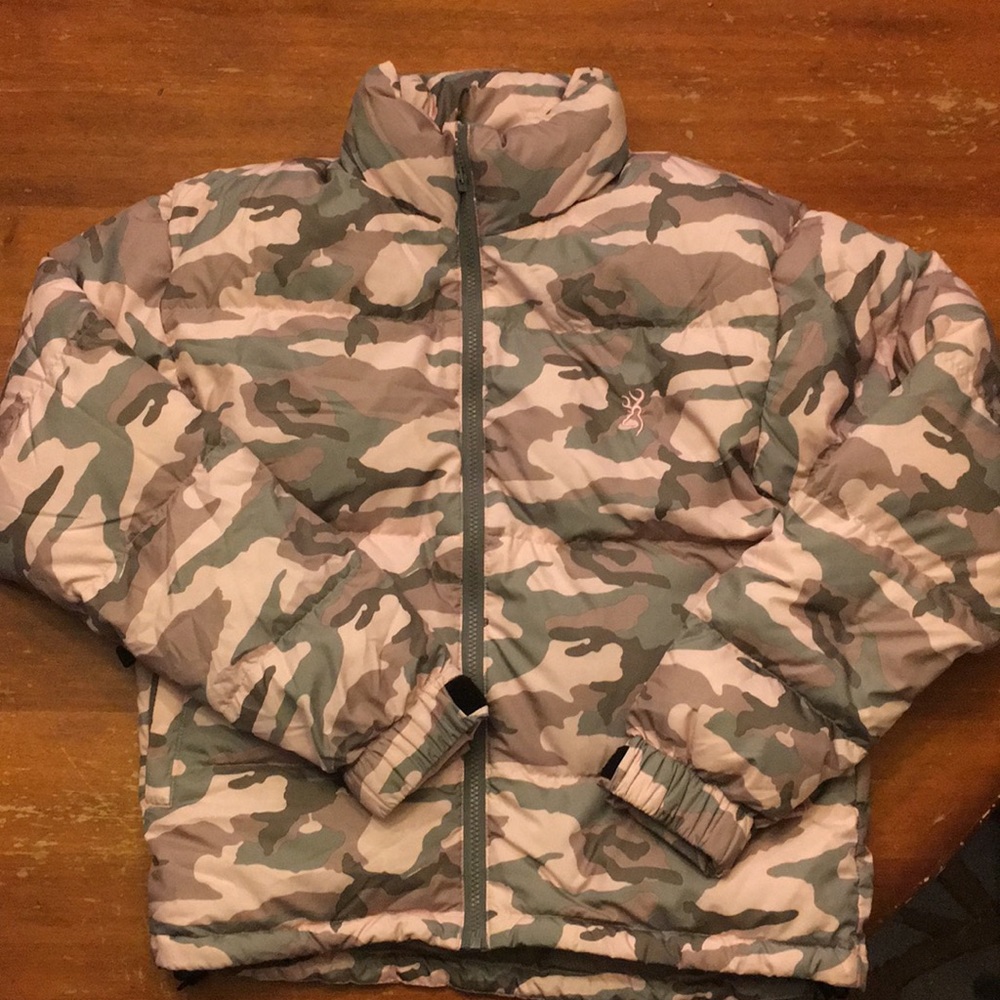 Browning Hooded Camo Down Jacket, Pink Camo XS